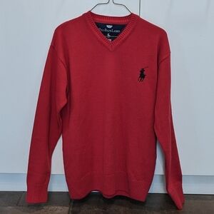 Polo Ralph Lauren Preppy Vintage Cotton V Neck Sweater Large Logo Red ♥️